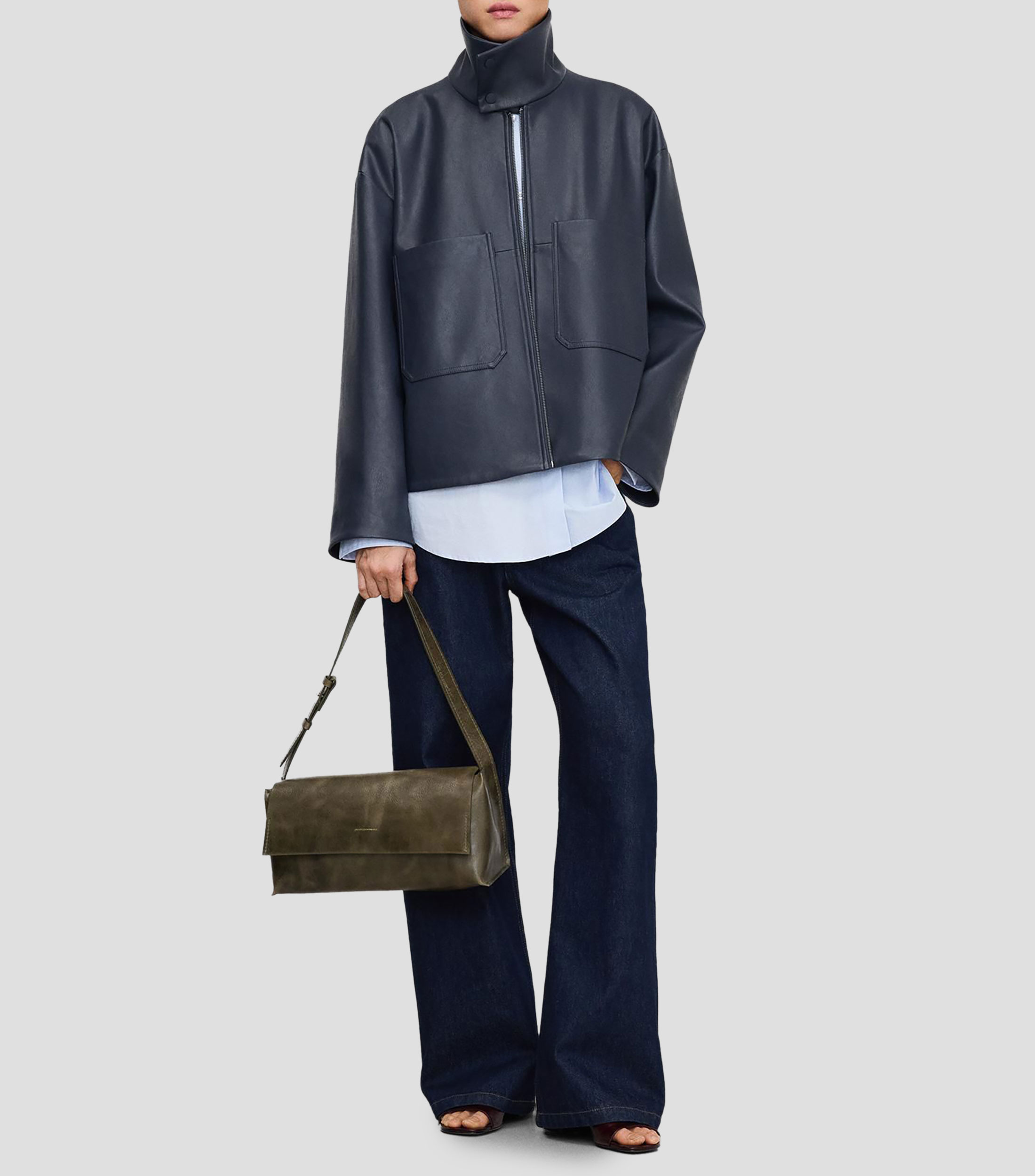 Bolsa shoulder en piel liso Mujer